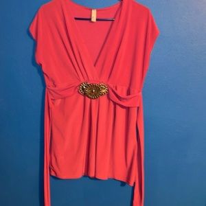 EUC kiwi hot pink top with attached belt
